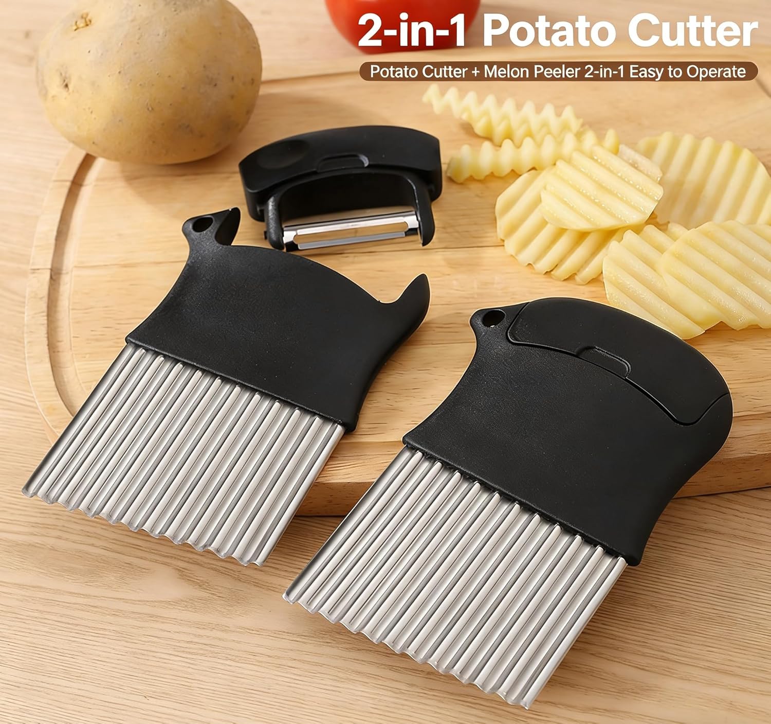 Kitchen Gadgets Built In - Coupe-pommes de terre 2-en-1, trancheuse ondulée